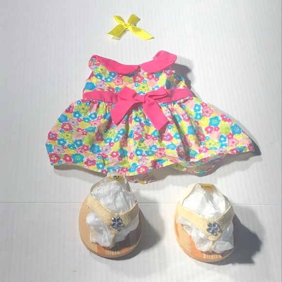 Build-A-Bear Workshop Baby Doll Dress Floral Print Flip Flop Sandals Multicolor - Picture 5 of 12